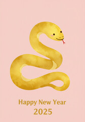 Fototapeta premium ヘビの水彩イラスト、新年の挨拶、巳年、バナー、年賀状 2025