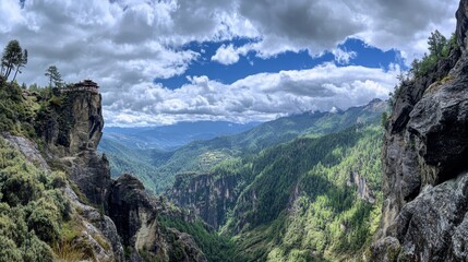 Obraz premium Breathtaking Mountain Valley View with Monastery