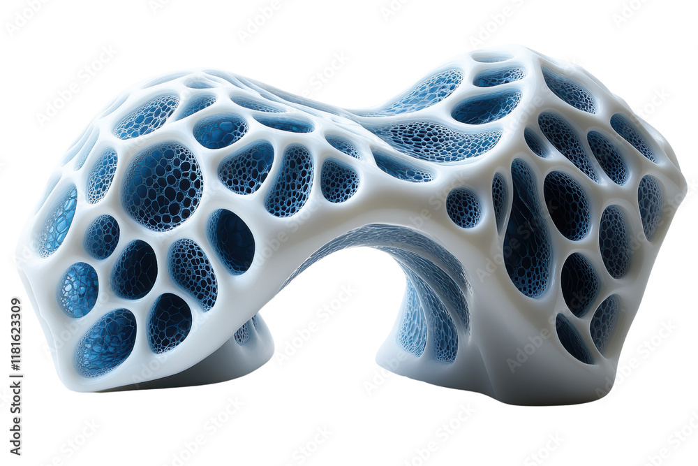 Aufkleber abstract 3d structure with organic shapes and a blue and white color palette, suitable for modern de