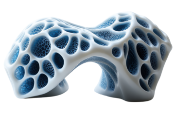 Abstract 3D structure with organic shapes and a blue and white color palette, suitable for modern design and artistic backgrounds.