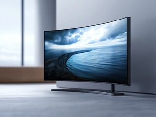 Fototapeta premium Modern curved TV showcasing stunning visuals.