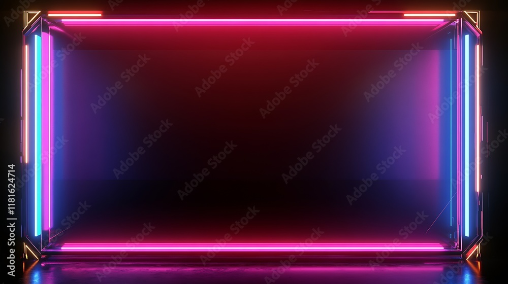 Poster minimalist neon frame in dark ambiance with modern digital art design : generative ai