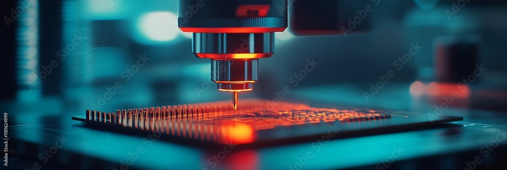 Poster Close Up of CNC Machine Engraving Intricate Details on Microchip : Generative AI