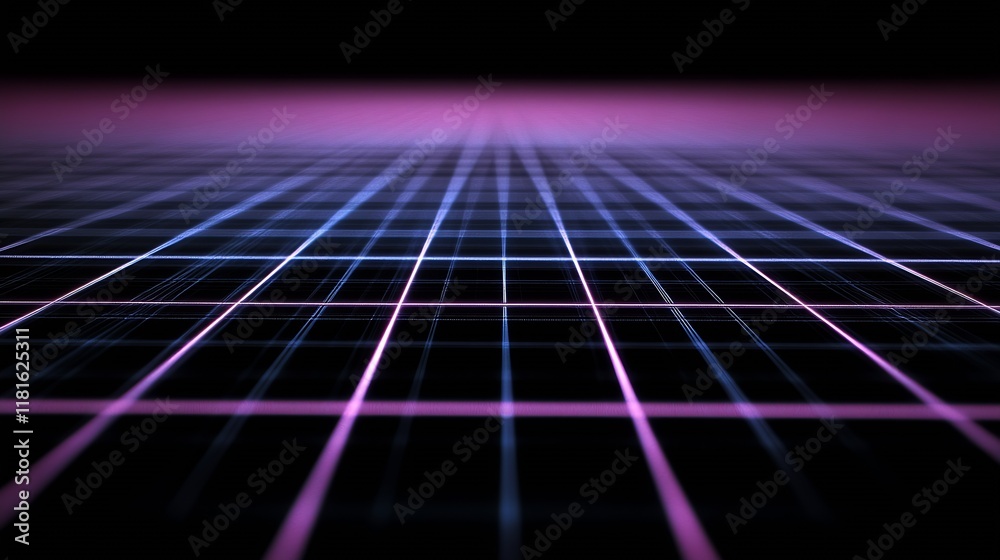 Aufkleber futuristic blue and purple grid pattern glowing in the dark : generative ai