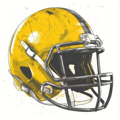 Fototapeta premium Detailed illustration of a yellow football helmet with a black faceguard on a clean background showcasing sports equipment