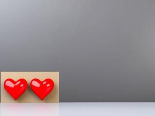Vibrant Red Hearts Gracefully Adorn Minimalist Mockup Card: 3D Render Illustration. AI Generated