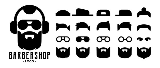 vector illustration showing different types of modern and classic hairstyles available at barber shop