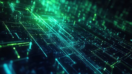 Abstract Digital Network with Green Connections, Futuristic Technology Concept.