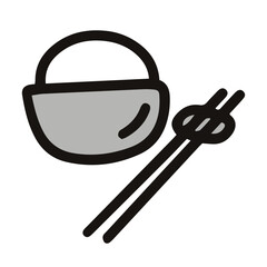 vector illustration of bowl of rice with chopstick on the side, Japanese style cartoon drawing, isolated on white background