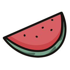 vector illustration of slice of watermelon, cute red watermelon cartoon drawing, suit for kids book, isolated on white background
