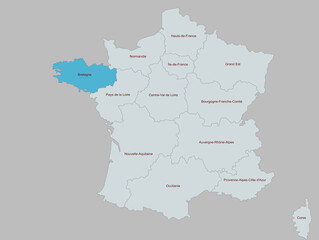 Detailed Map Highlighting Bretagne  Region of France