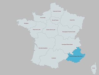 Detailed Map Highlighting Provence-Alpes-Cote dAzur  Region of France