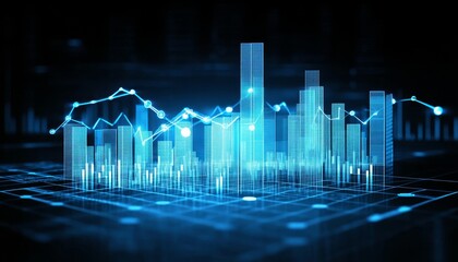 3D Cityscape with Glowing Charts and Graphs Visualizing Urban Data and Financial Growth