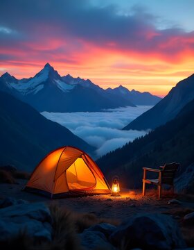 a tend upon a mountain , latern , view