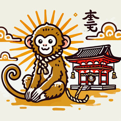 monkey with chinese temple
