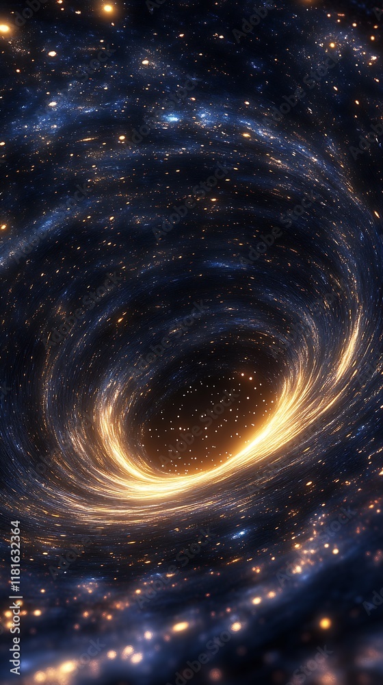 Poster Dramatic Vortex in Deep Space Illuminated by Glowing Stars and Cosmic Light Phenomena : Generative AI