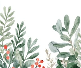 Naklejka premium A watercolor composition of a Christmas bouquet with winter foliage, flowers, and berries.