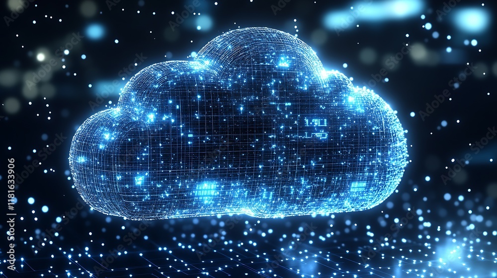 Poster Futuristic digital representation of cloud technology with data flow and network security aspects : Generative AI