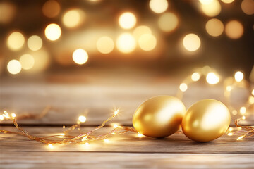 Soft golden orbs of bokeh light on a neutral background create a festive and heartwarming atmosphere, ideal for holiday or celebration designs.