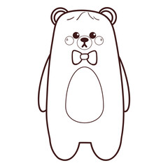cute hand drawing cartoon bear wearing bow tie coloring page illustration