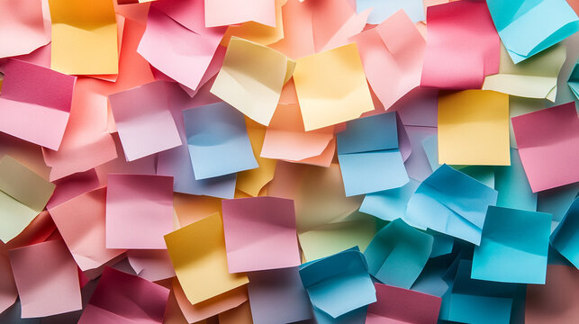 Colorful sticky notes scattered on a surface for organization and reminders