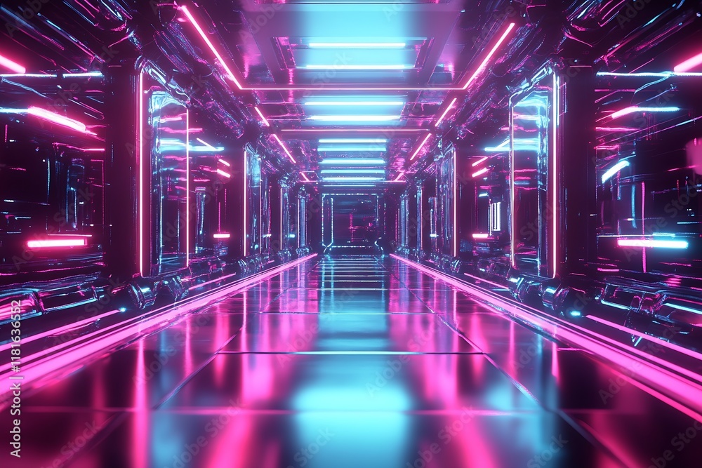 Aufkleber futuristic hall with neon lights creating a vibrant cyberpunk atmosphere : generative ai