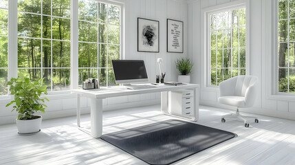 Fototapeta premium Bright Home Office Setup Creates Productive Workspace Efficiently