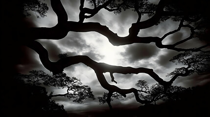 Naklejka premium Dramatic Tree Silhouette Illustration