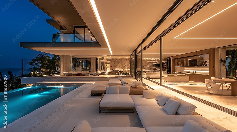 Poster Architectural Masterpiece with Pool and Open Space in Luxury Villa : Generative AI