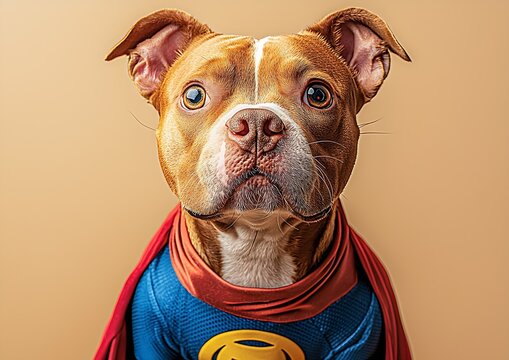 Charming Pitbull Dressed as a Superhero with Eager Expression : Generative AI