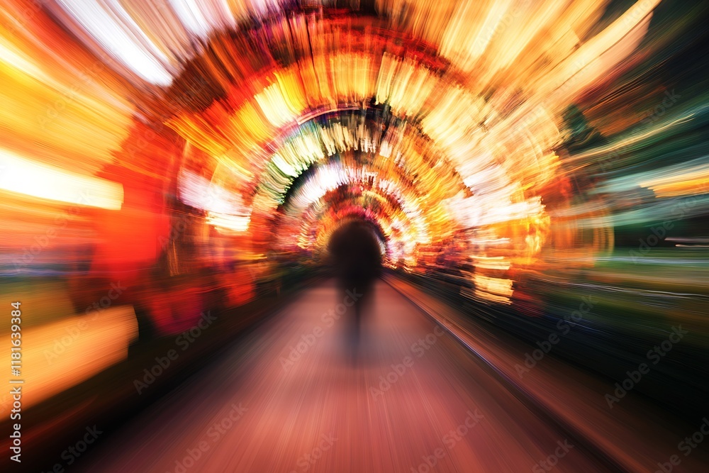 Poster psychedelic corridor with motion blur offering a surreal experience of vibrant lights : generative a