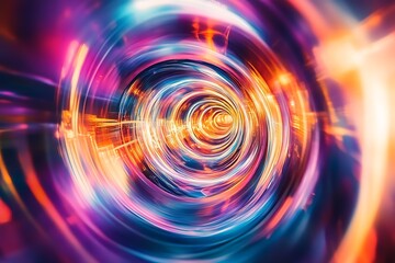 Obraz premium Vibrant Abstract Circular Light Tunnel with Multicolor Energy Swirls : Generative AI