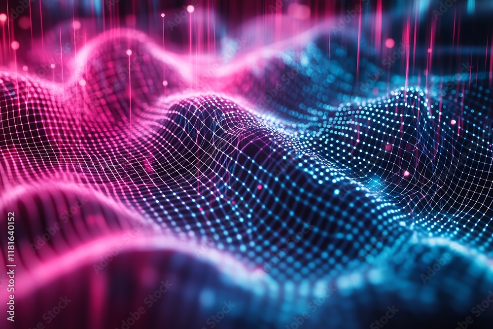 Aufkleber cyberpunk themed abstract neon wave with dynamic pink and blue hues : generative ai