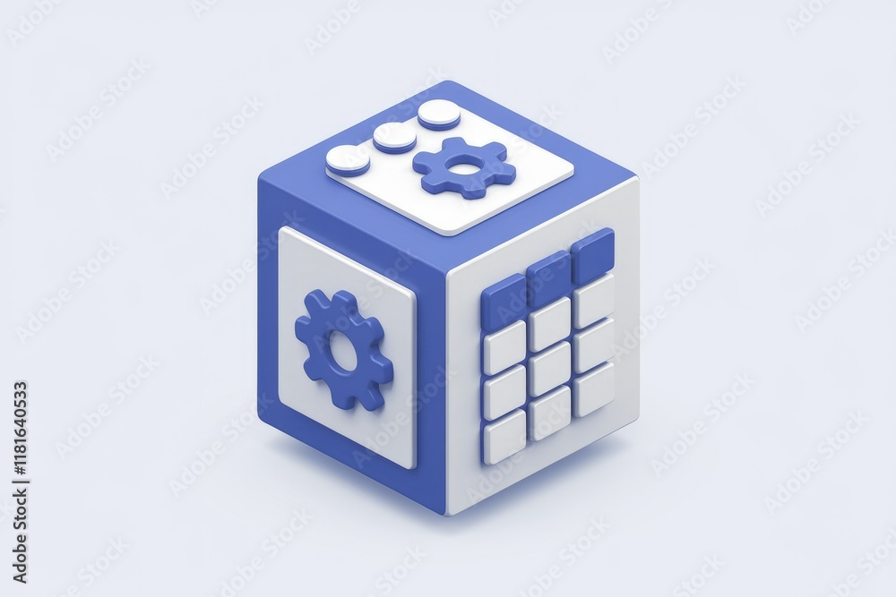Poster 3d illustration of a cube depicting settings, schedule, and configuration.
