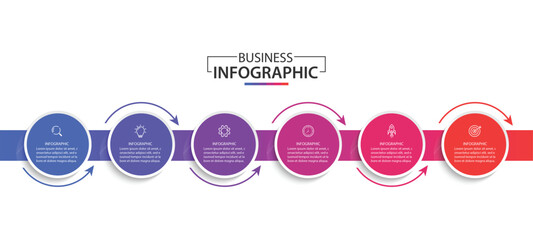Business infographic circle with 6 options.  Vector illustration.