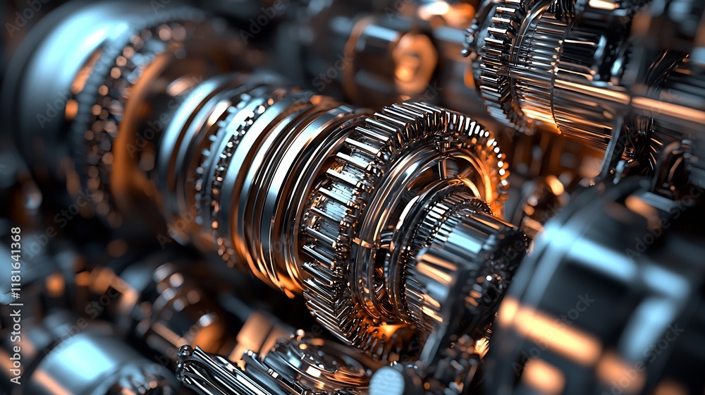 Aufkleber Detailed Closeup of Industrial Gear Mechanism with Metallic and Orange Elements : Generative AI