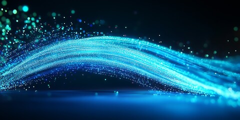 Abstract Digital Imagery with Curved Blue Light Patterns and Motion Effects : Generative AI