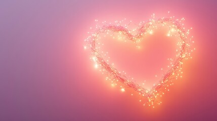 Glowing Heart Made of String Lights on Pink and Purple Gradient Background.