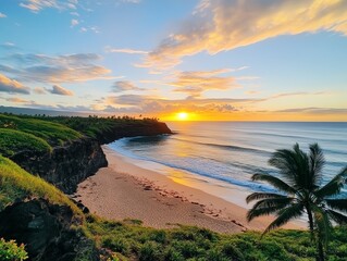 Sunset view over a tranquil beach paradise.