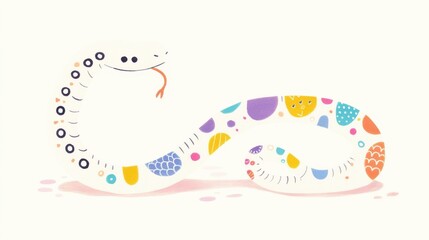 Snake watercolor concept. Coiled Snake with Intricate Patterned Design in Vibrant Colors