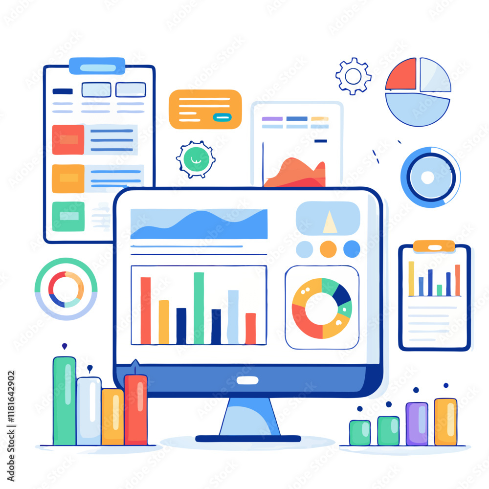 Poster project dashboard showcases real-time metrics with colorful charts and graphs, facilitating data ana