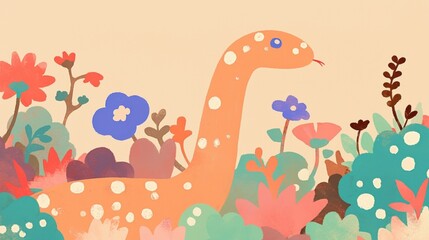 Snake watercolor concept. Colorful Snake Slithering Through Lush Foliage and Flowers