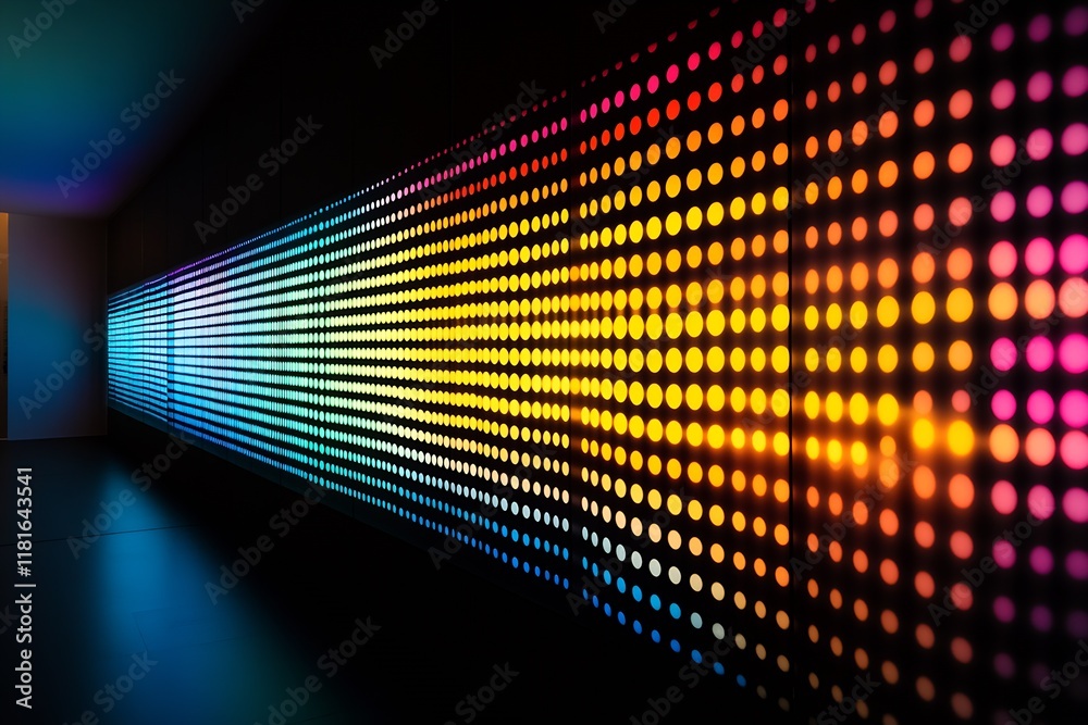 Poster digital rainbow led light array installation illuminating modern commercial space interior : generat