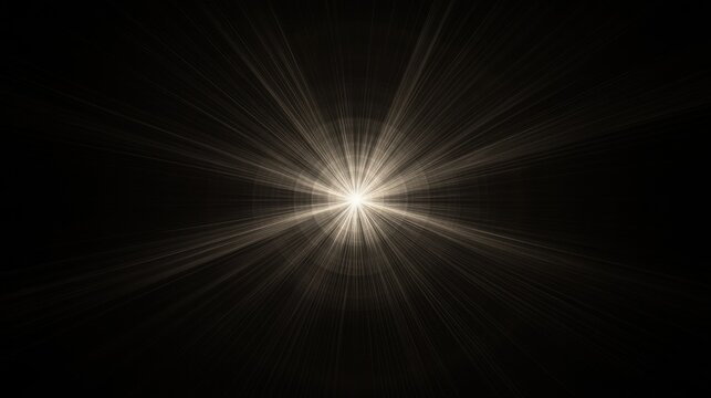 Abstract Central Light Burst on Black Background, Rays of Light Emanating from a Single Point.