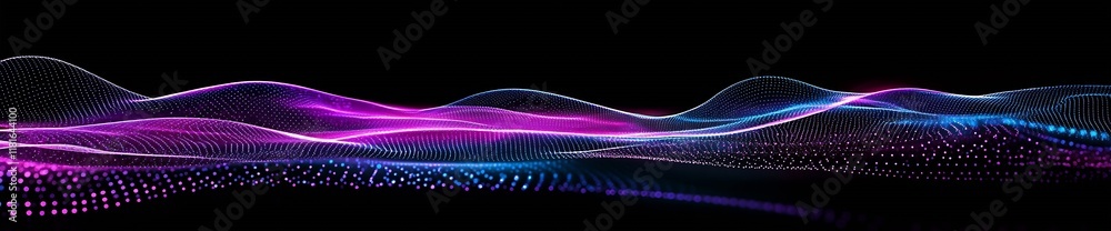 Poster vibrant neon wave patterns in blue and purple on black abstract background : generative ai