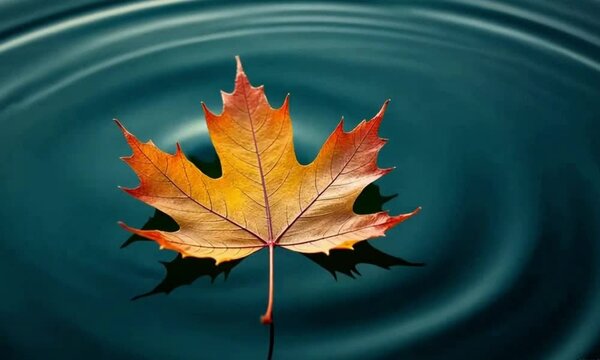 Autumn maple leaf floating on water golden leaf 4K Video