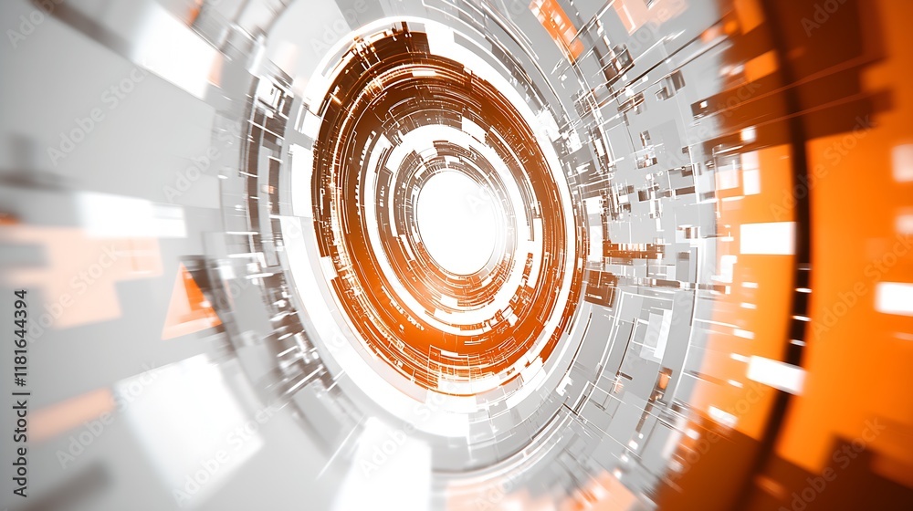 Aufkleber Futuristic Digital Vortex with Orange and White Geometric Patterns : Generative AI