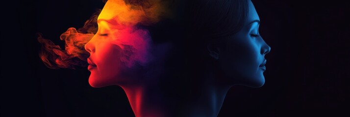 Duality of human emotions depicted with vibrant smoke and calm shadows