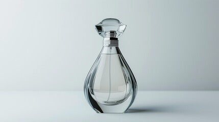 A luxury perfume bottle with a sleek glass design, isolated on a white background.