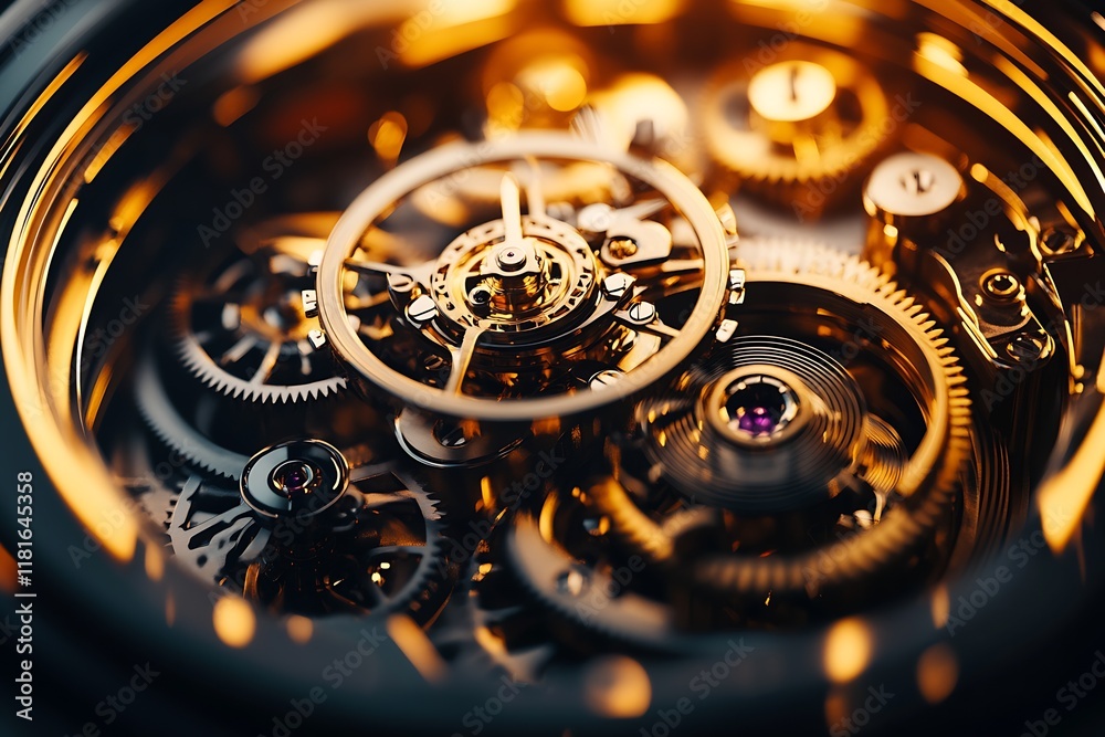 Poster intricate golden watch gears in a luxurious vintage clockwork mechanism : generative ai